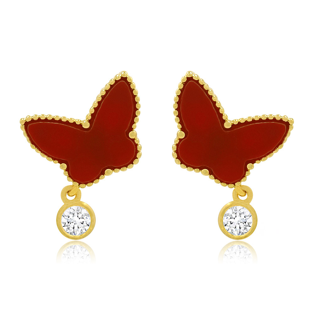 Red Butterfly With CZ Drop Dangle Piercing